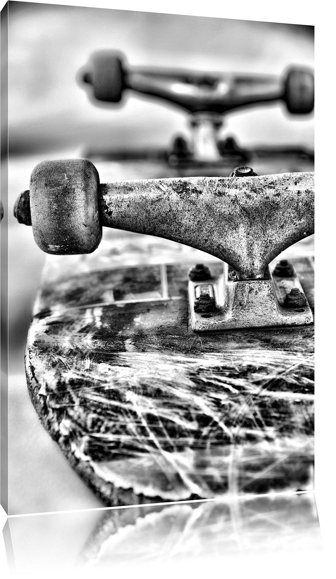 Pixxprint Skateboard schwarz weiss / 100x70cm Leinwandbild bespannt auf Holzrahmen/Wandbild Kunstdru