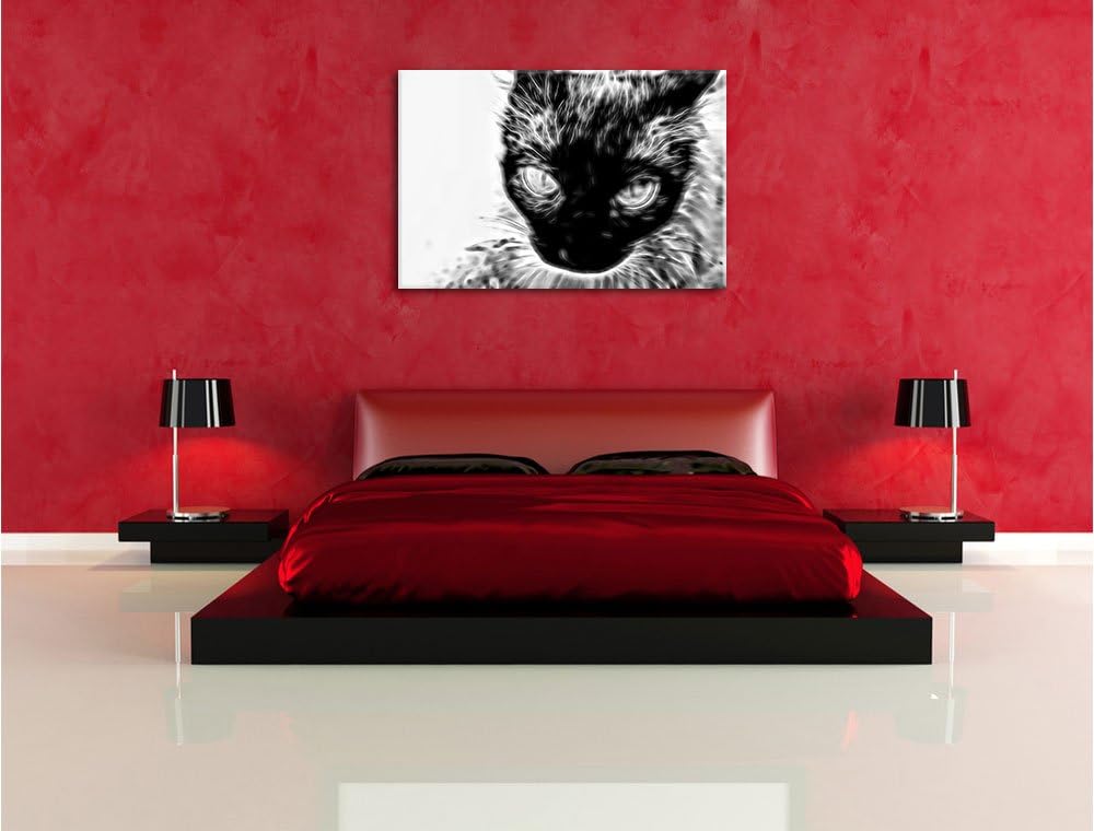 Pixxprint Schwarze Katze, Blaue Augen, als Leinwandbild/Grösse: 100x70 / Wandbild/Kunstdruck/fertig