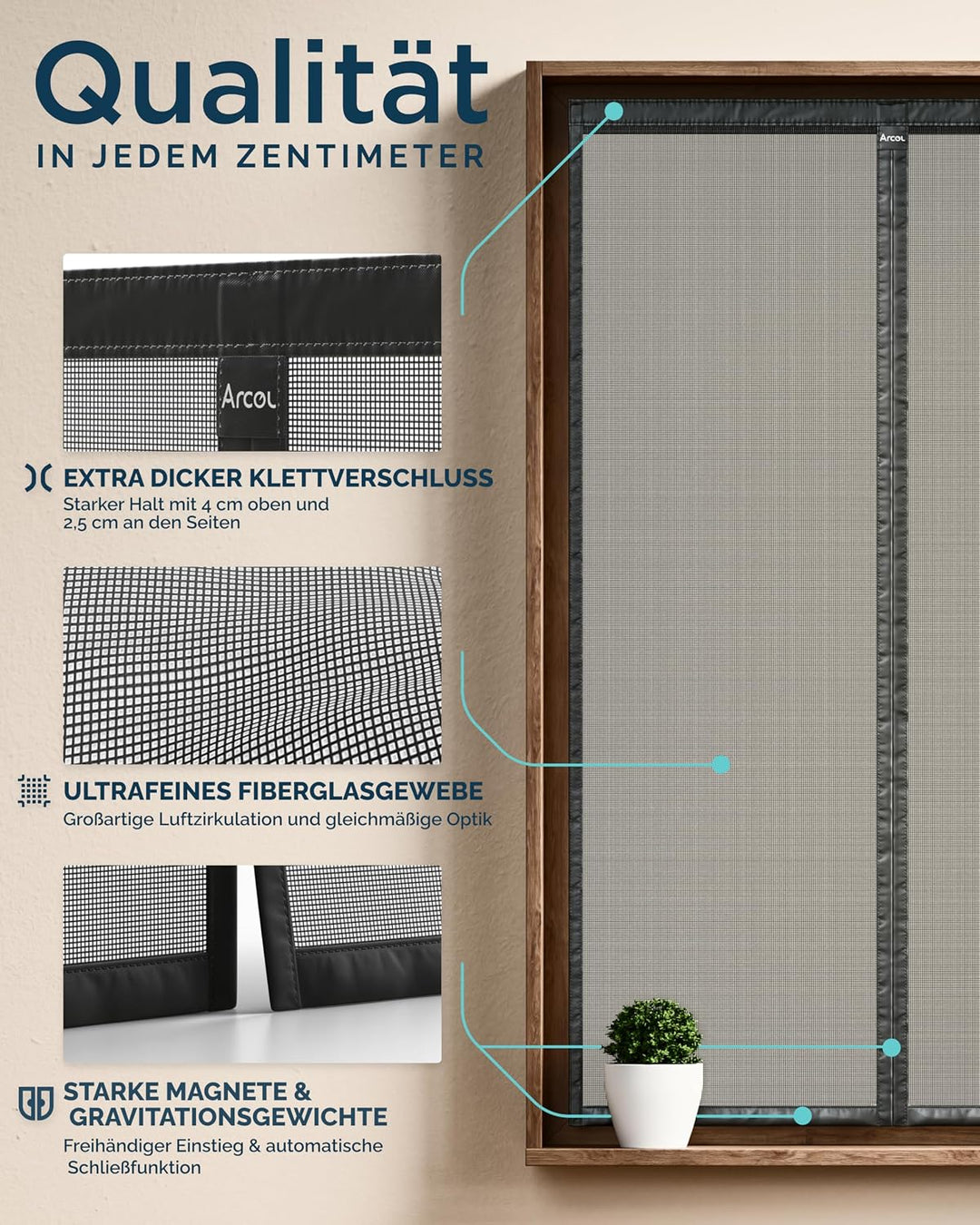 ARCOL Fliegengitter Fenster Magnet 130x160 cm aus Fiberglas – Schluss mit Mücken in 3 Min, Ultrafein