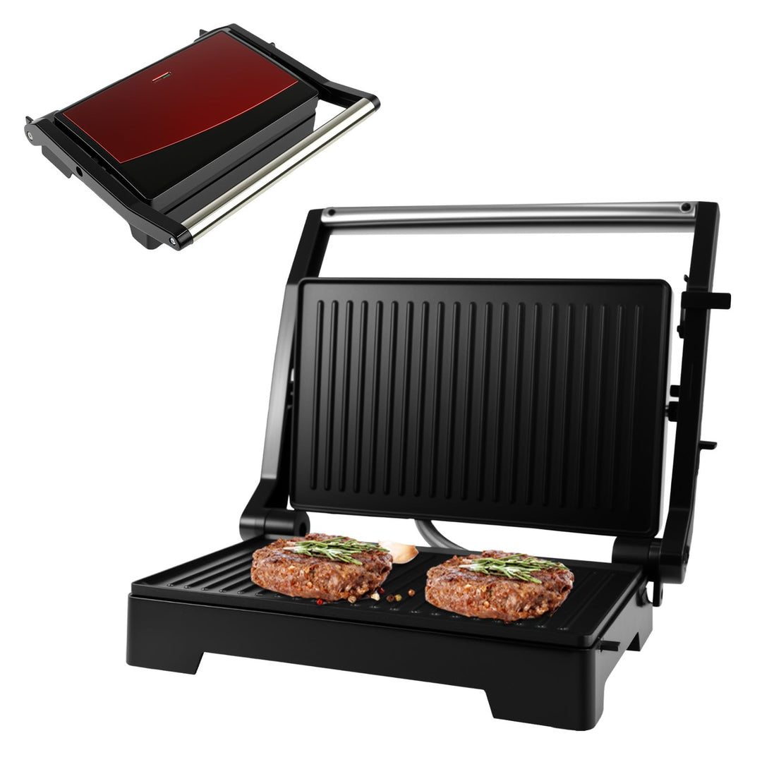 Kontaktgrill 1000W, Panini Grill & Sandwich Maker, geöffneter 180° Tischgrill, Grillfläche 23x15 cm