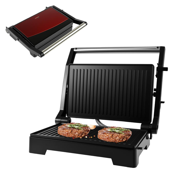 Kontaktgrill 1000W, Panini Grill & Sandwich Maker, geöffneter 180° Tischgrill, Grillfläche 23x15 cm
