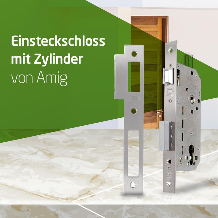 Amig - Einbauschloss Mod.340 mit Sicherheitszylinder und Schlüssel + 5 Schlüssel | für Holztüren | W
