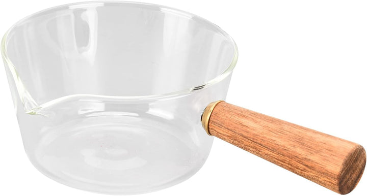 Stielkasserolle, Glas Milchtopf mit Holzgriff Kochtopf klein Stieltopf Nudeltopf mit V-förmige Tülle