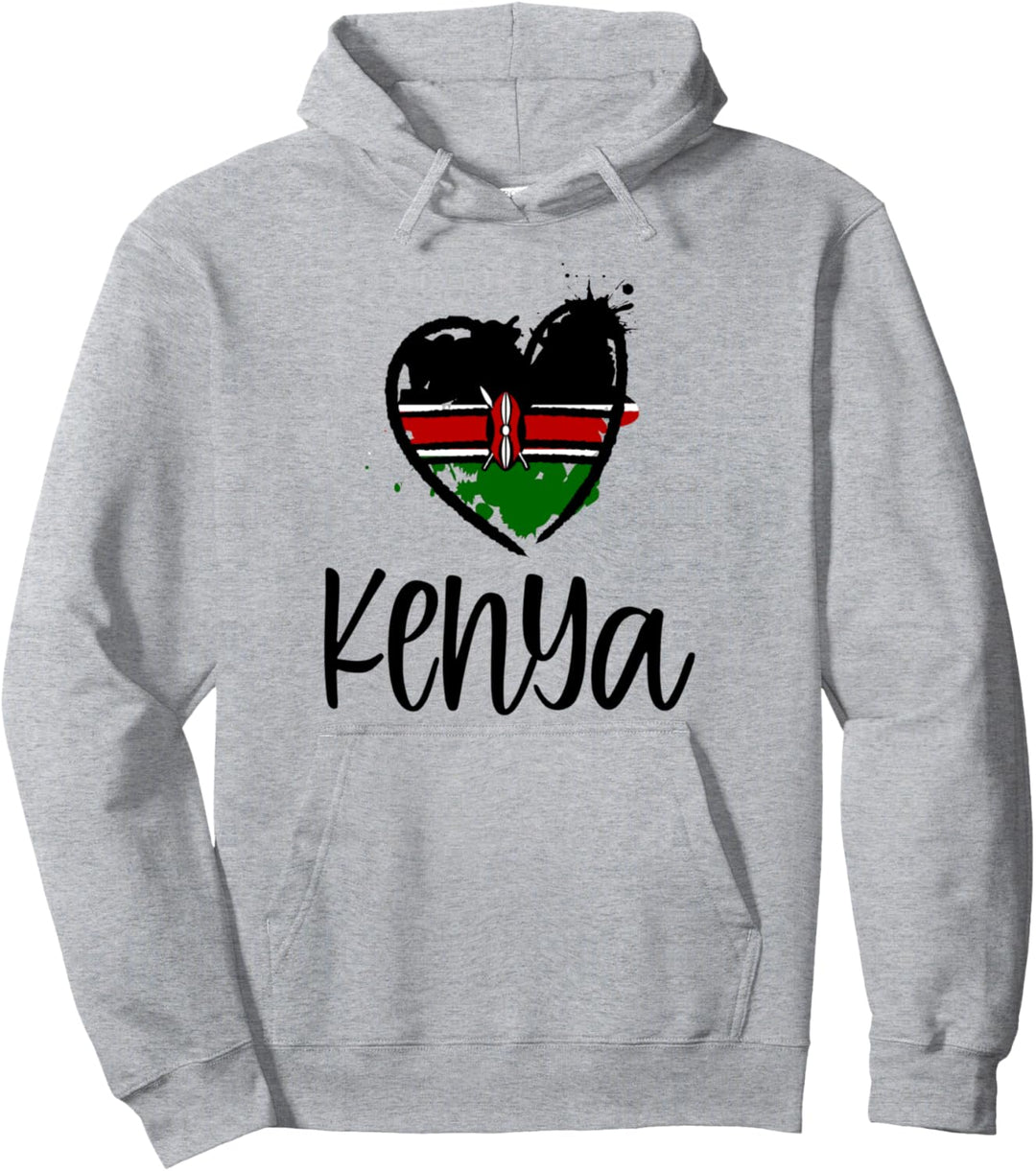 Kenya Heart Line Art Flag Cute Africa Swahili Kenyan Gift Pullover Hoodie