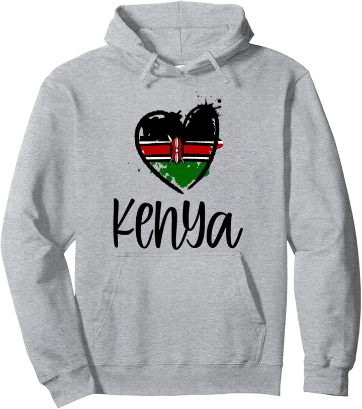 Kenya Heart Line Art Flag Cute Africa Swahili Kenyan Gift Pullover Hoodie