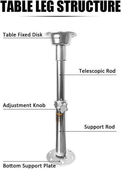 Fydun Tischbein RV Abnehmbare Tischstütze Höhenverstellbar 430-745mm Aluminiumlegierung für Yachten