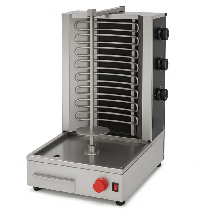 Kebab Maschine Gyros Profi – 3 elektrische Brenner – einstellbare Temperatur – Edelstahl – ideal für