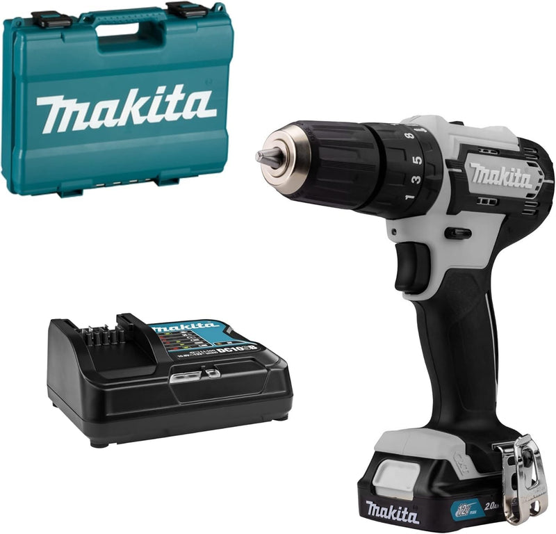 Makita HP333DSAW Akku-Schlagbohrschrauber 12V max. in weiss/2,0 Ah, 1 Akku + Ladegerät in Transportk