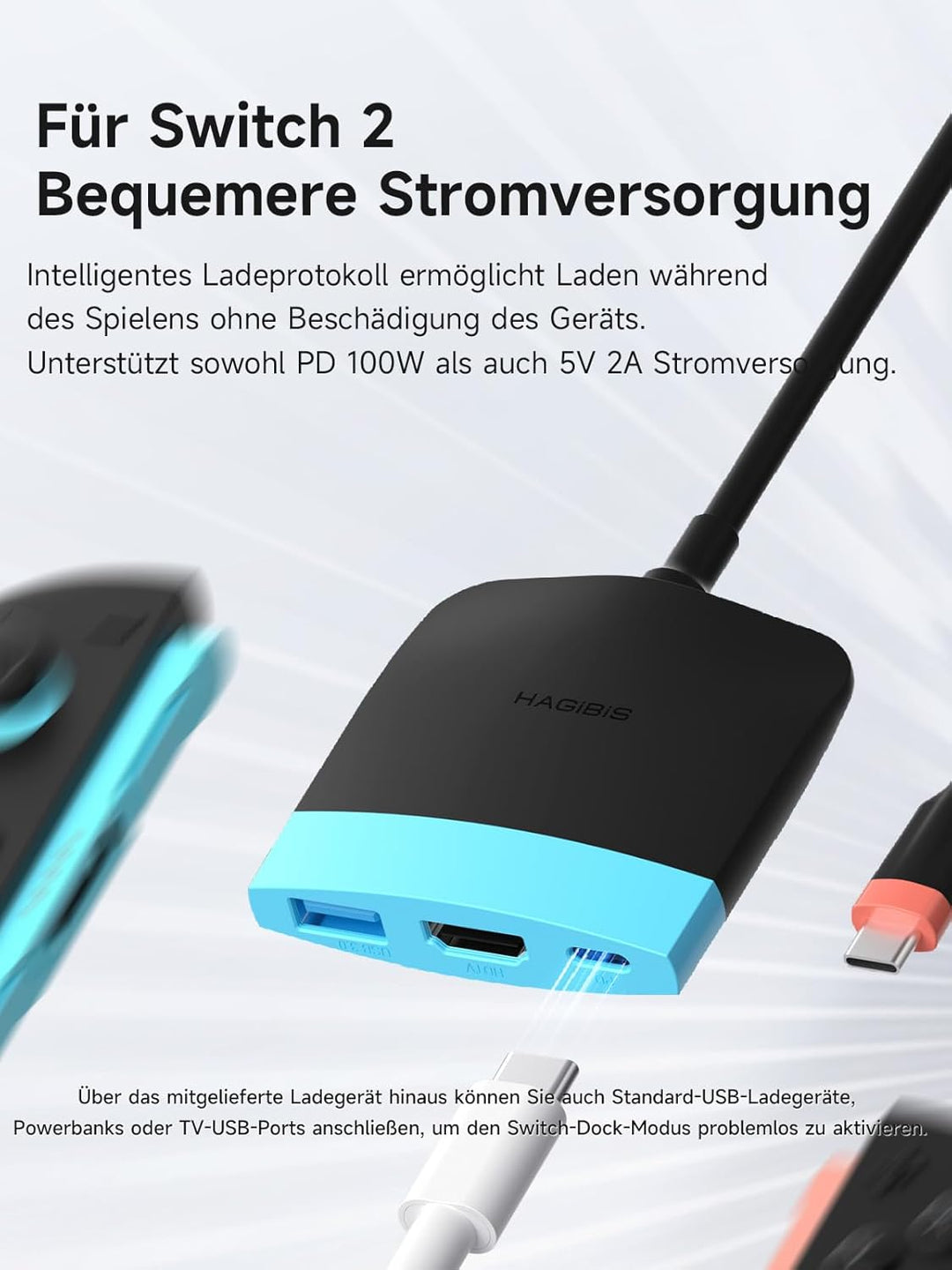 Hagibis Switch2 Dock for Switch 1/2/OLED, Portable TV Dock Charging Docking Station with HDMI and US