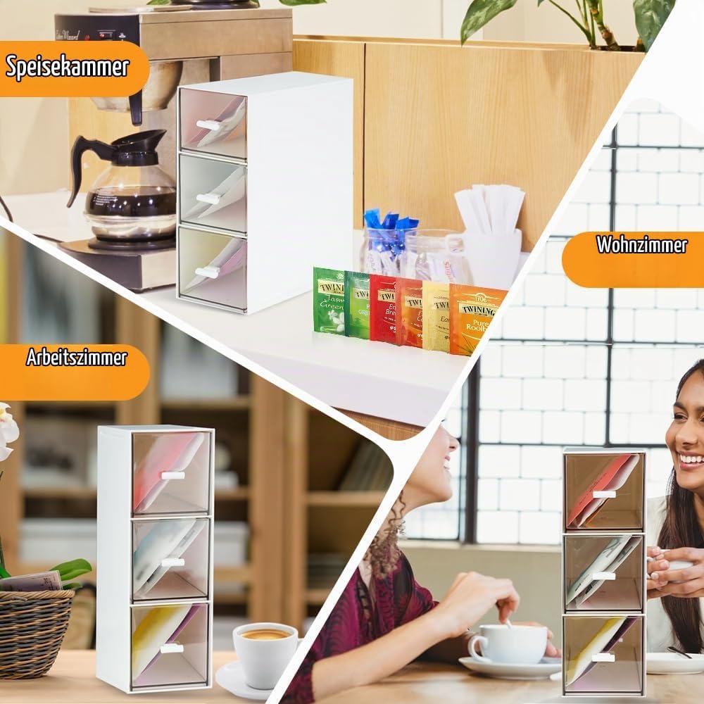 DIBALIYI 2PCS Kunststoff Organizer mit Schubladen, Klarer Deckel Schubladenbox Stapelbar, Tee Aufbew