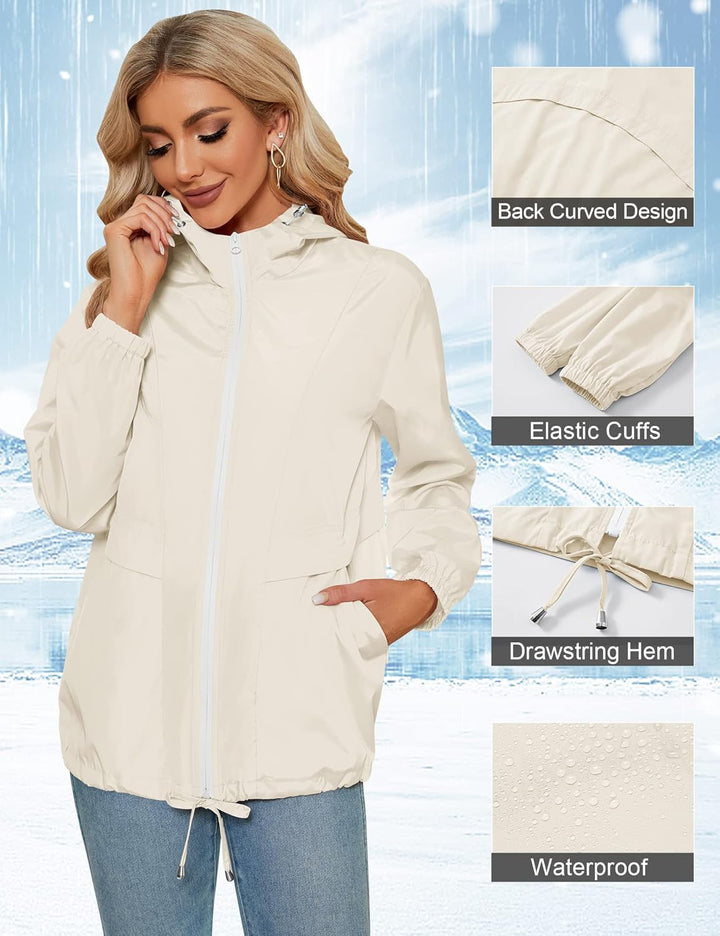 Tisfeer Regenjacke Damen Wasserdicht Leicht Regenmantel Windbreaker Packbar Dünne Regenjacken Windja