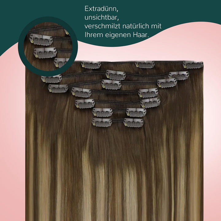 Easyouth Clip Extensions Echthaar Remy Clip in Echthaar Extensions Balayage Clip in Haarverlangerung