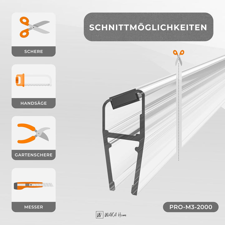 WAKA® Premium SET Magnet - Duschdichtung & Duschtür PRO-M3 Duschdichtungen für Duschtüren Optisch Tr