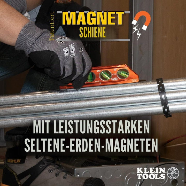 Torpedo Wasserwaage, magnetisch, 4 Libellen für Rohrbiegen & mehr, mit V-Nut & Magnetschiene Klein T