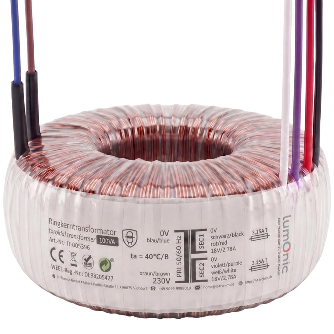 Sedlbauer Ringkerntrafo Transformator 100VA 2x18V für Audio, Industrie, Halogen und Schienensysteme