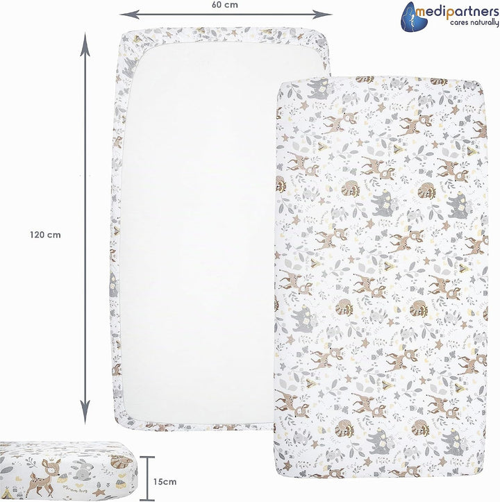 Medi Partners 3er-Set Spannbettlaken Spannbetttuch 60x120cm 100% Baumwolle Baby Bettwäsche Babymatra