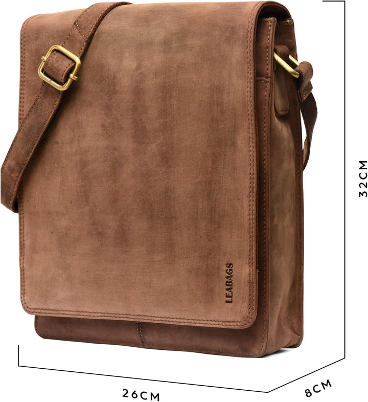 LEABAGS London Umhängetasche Herren Leder – Herrentasche zum Umhängen Echtes Leder 32x26x8 cm Kleine