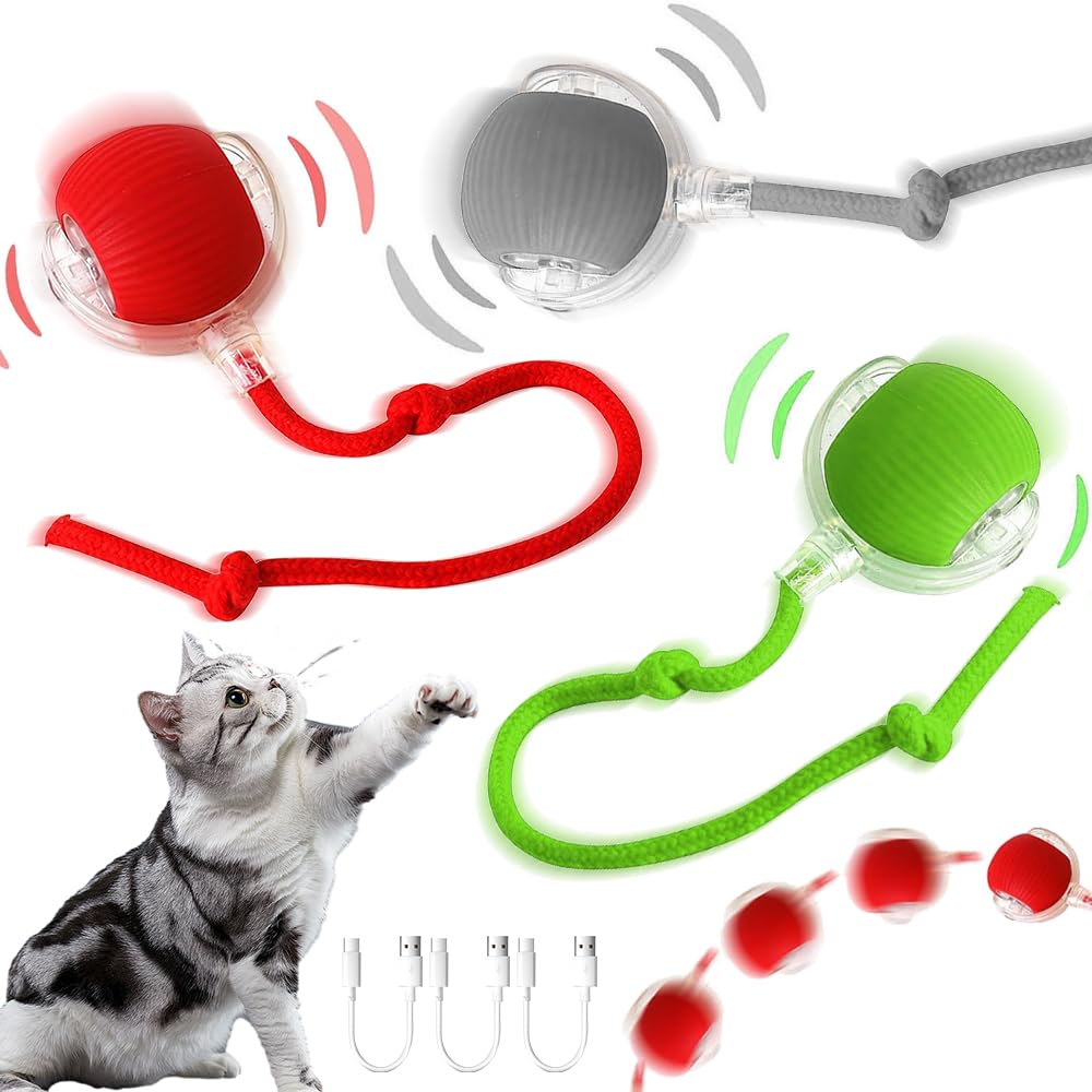 Interaktiver Spielball mit Schwanz für Katzen, 3 PCS Interaktiver Spielball für Katzen,Interaktiver