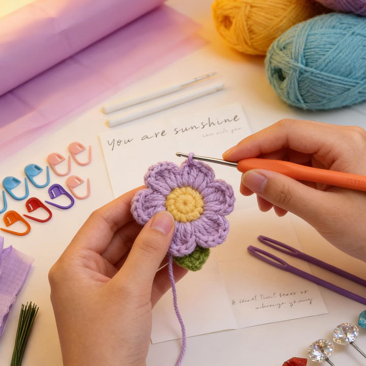 Hoypeyfiy DIY Häkel Geschenkset, Komplettes Set mit Nadel, Garn & Anleitung für Rosen, Ideales Kreat