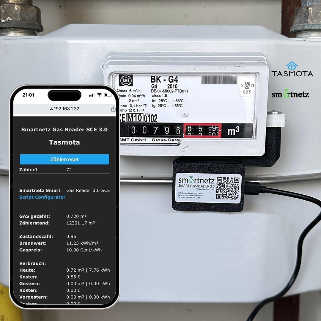 Smartnetz Smart Gas Reader BK4 / BK G4- WiFi mit TASMOTA vorinstalliert | WLAN | MQTT | BK4 Gaszähle