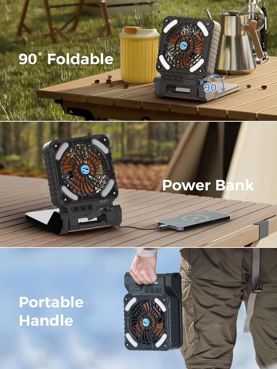 Smiling Shark Camping Ventilator LED, 6000mAh USB Aufladbar Tragbar Zelt Ventilator light 4 Speeds &