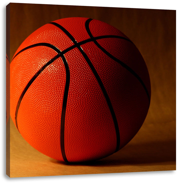 Pixxprint Basketball schwarzer Hintergrund, Format: 70x70 auf Leinwand, riesige Bilder fertig gerahm