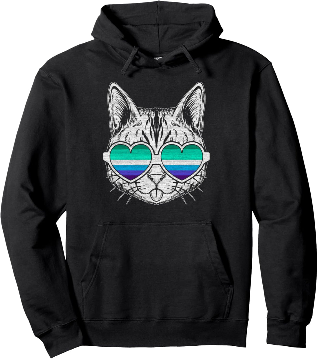 Gay Männer Flaggenfarben, Katze mit Brille, LGBT-Stolz Pullover Hoodie