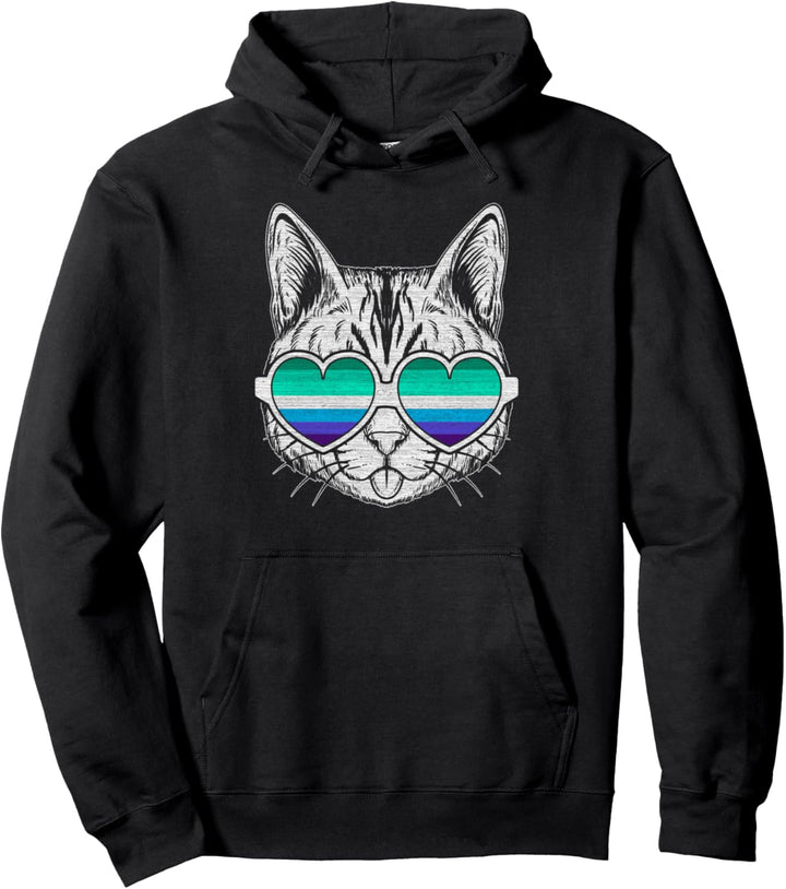 Gay Männer Flaggenfarben, Katze mit Brille, LGBT-Stolz Pullover Hoodie