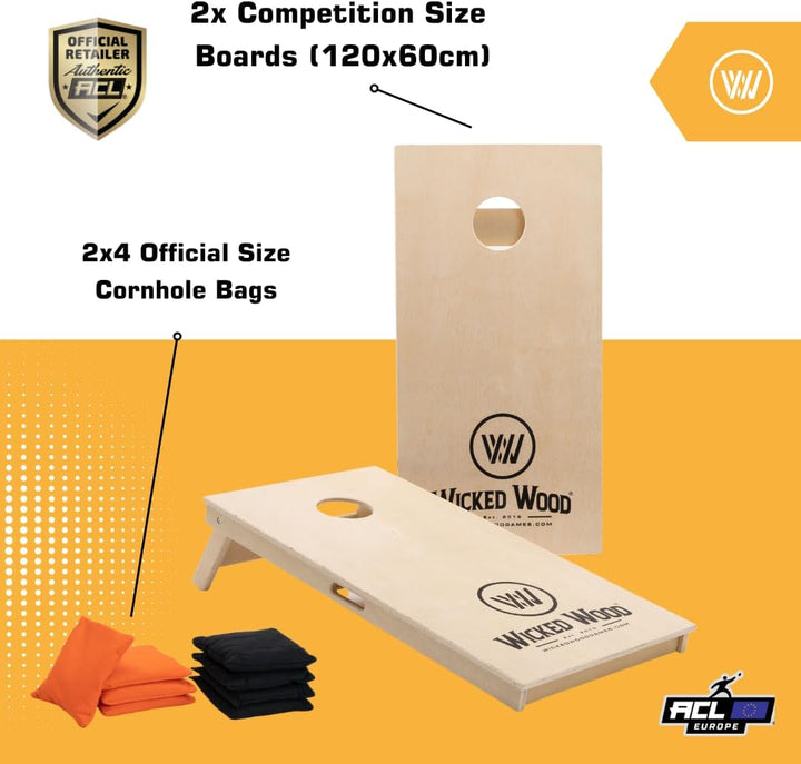 Cornhole Set – 120 x 60 cm - Sackloch Spiel – Wicked Wood – offiziell ACL-lizensiertes Set of Boards