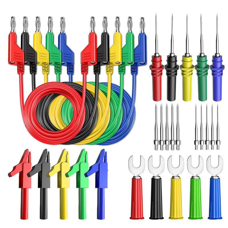 Cleqee 30 Stück Multimeter Messleitungen Set, doppelendig, Stapelbar 4 mm Bananenstecker Testleitung