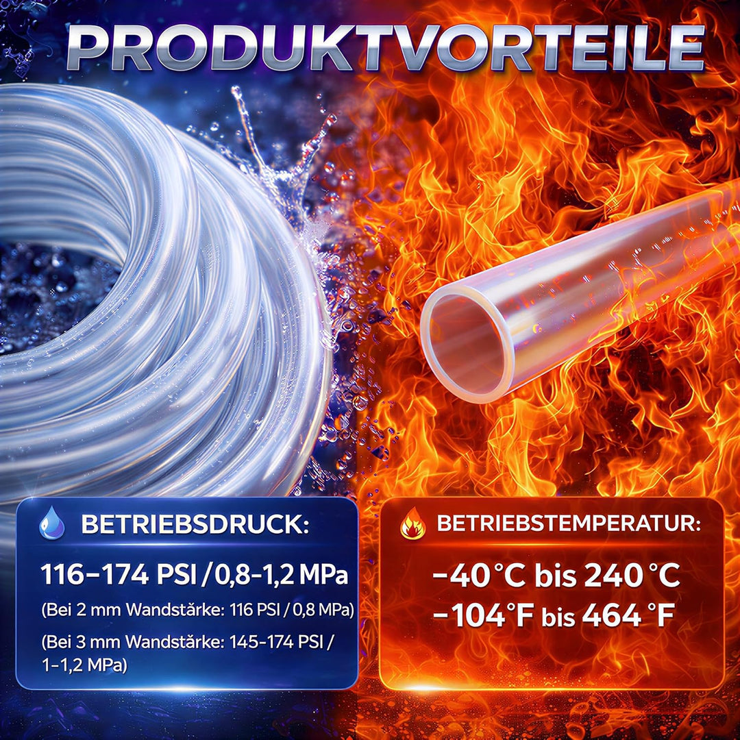 Silikonschlauch Transparent Lebensmittelecht - 12mm ID x 15mm AD 5 Meter - Hitzebeständiger Schlauch