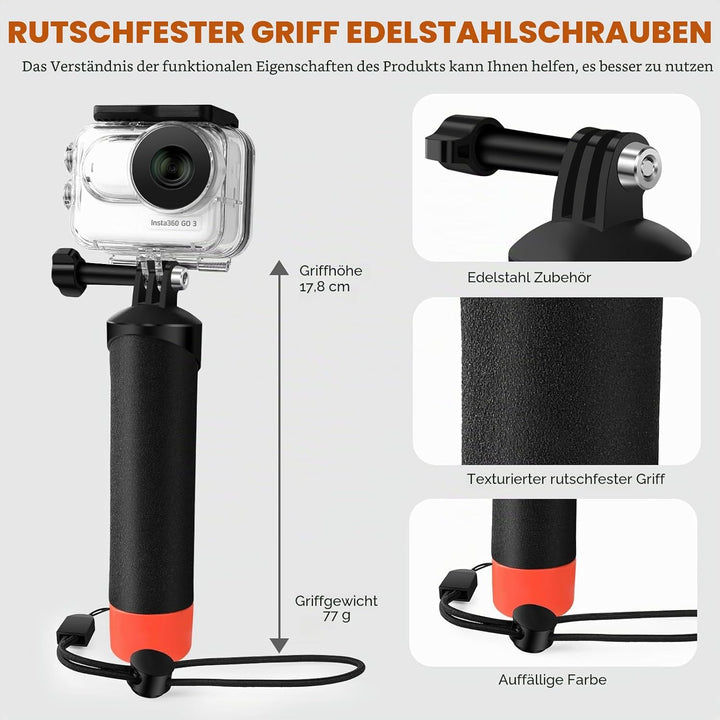 LEWOTE Wasserdichte Hülle und schwimmender Handgriff, kompatibel mit Insta360 GO 3, schützendes Unte