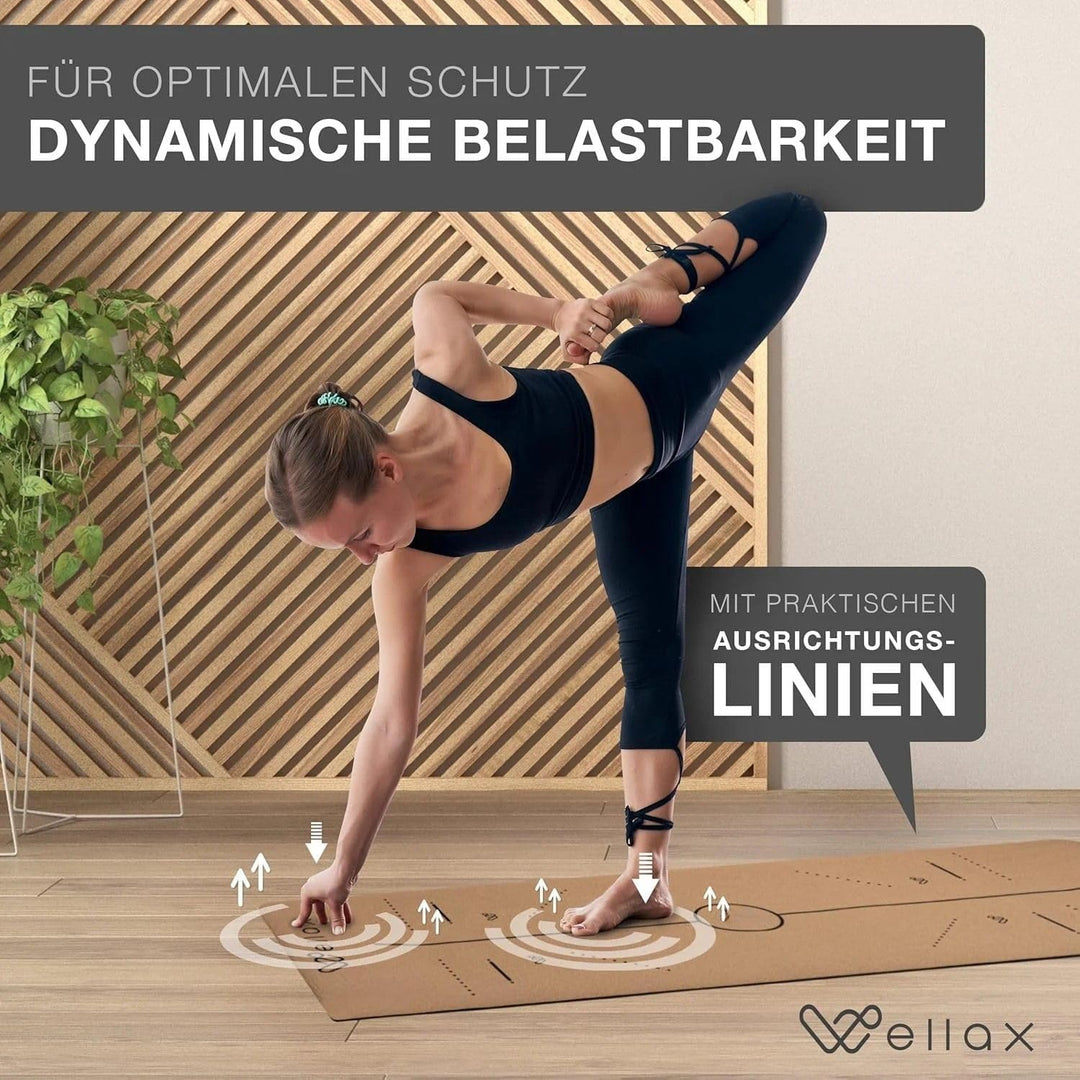Wellax Yogamatte Kork - 100% natürliche Yogamatte rutschfest [183x66x0,6 cm] - Besonders dick &amp; scha