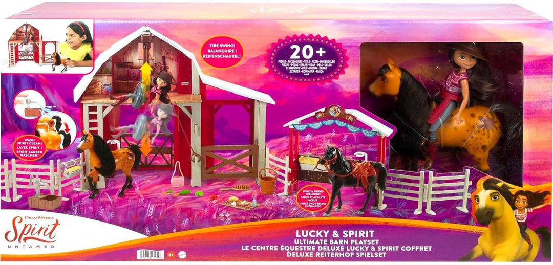 Dreamworks Spirit HDK57 - Deluxe Reiterhof Spielset, Puppe Lucky, Pferd Sprit, Pferdefigur, Stall, A