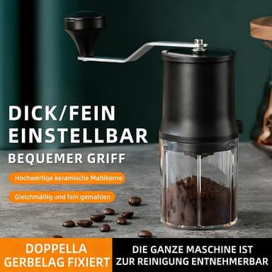Manuelle Kaffeemühle, Tragbare Kaffeemühle mit konischem Keramik-Lockenwickler, Kapazität 30 g, Geei