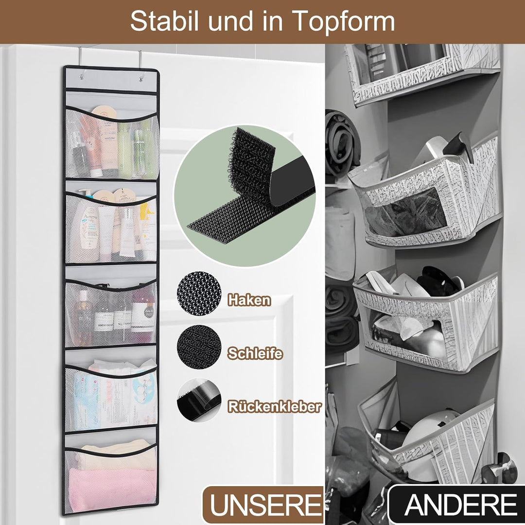Hängeregal, Hängeorganizer mit 5 Netztaschen und 8 Klettband, Hängeaufbewahrung Schrank Kuscheltier