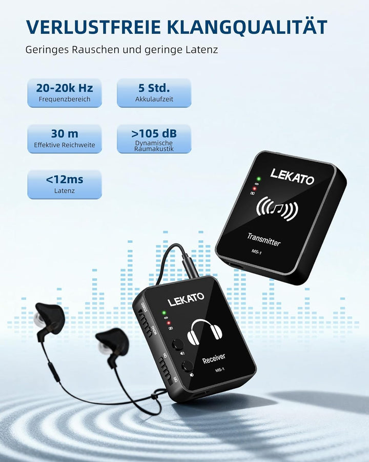 MS-1 Drahtloses In-Ear Monitoring, LEKATO Professionelles kabelloses 2.4G Stereo IEM-System mit Send