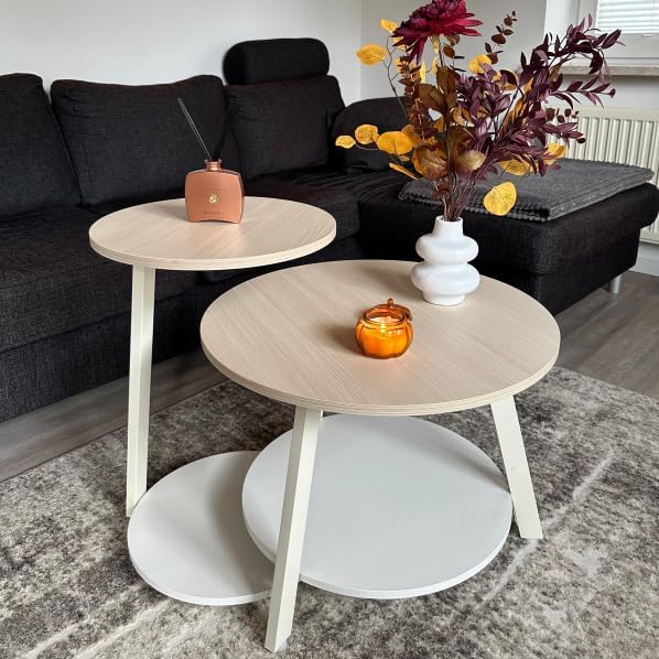 YITAHOME 2er Set Couchtisch Set Rund, Wohnzimmertisch mit Stauraum, Beistelltisch 2er Set Stapelbar