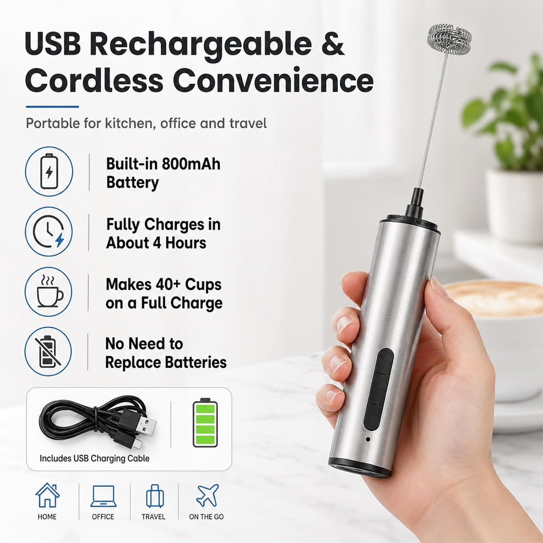 Milchaufschäumer Stab, Elektrischer Milchaufschäumer Tragbar, USB-C Wiederaufladbar Hand-Milchschäum