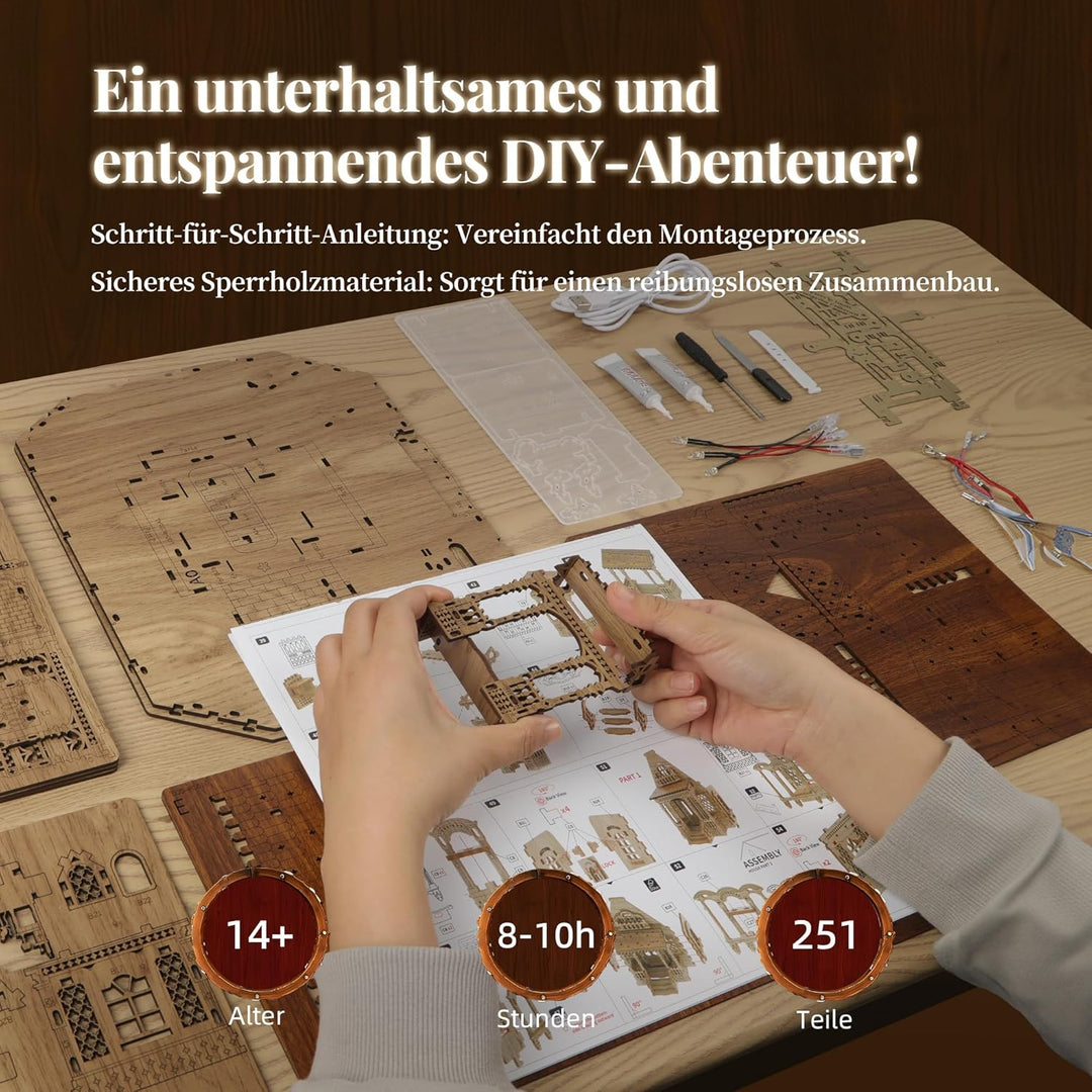 FUNPOLA LED 3D Holzpuzzle für Erwachsene - DIY Miniatur-Bausatz mit LED-Blitz - Erwachsene 3D Handma
