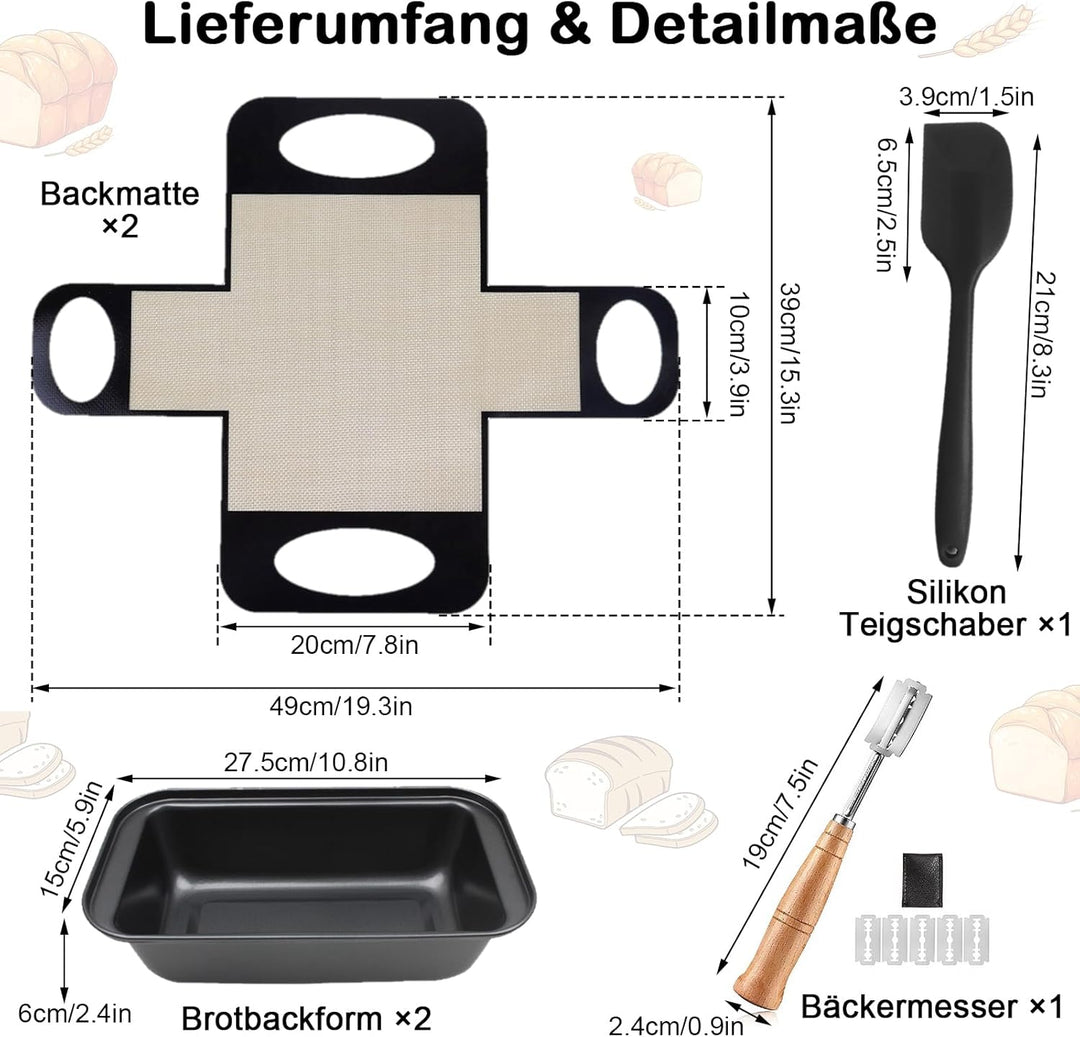 2 Stück Brotbackform Kasten Set, 2 Kastenform Brot 27.5x15x6cm mit 2 Backmatte Antihaft, Rechteckig