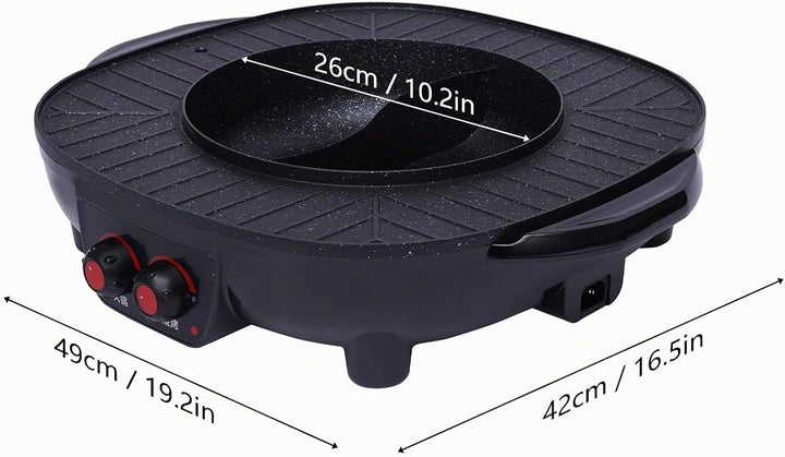 2-in-1-Grill-Hotpot, Multifunktionaler elektrischer Hotpot, Elektrischer Grill mit Grossem Fassungsv
