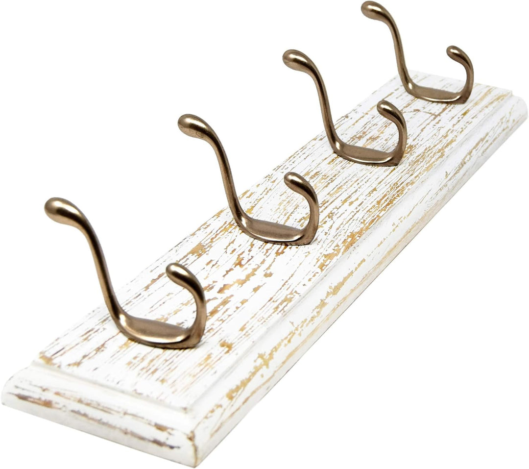 Lashuma Vintage Doppelhaken Garderobe 45x10 cm, 4er Bademantelhaken Altmessing, Belastbare Wand Hake