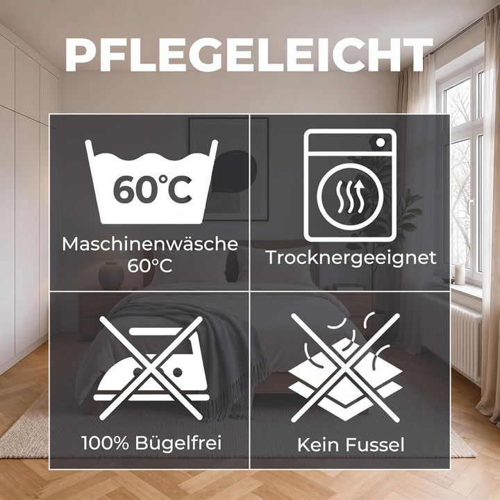 Soifox Winter Flanell Bettwäsche 200x220 - Beige Flauschige und Warme Cashmere Touch Bettbezug + Kis
