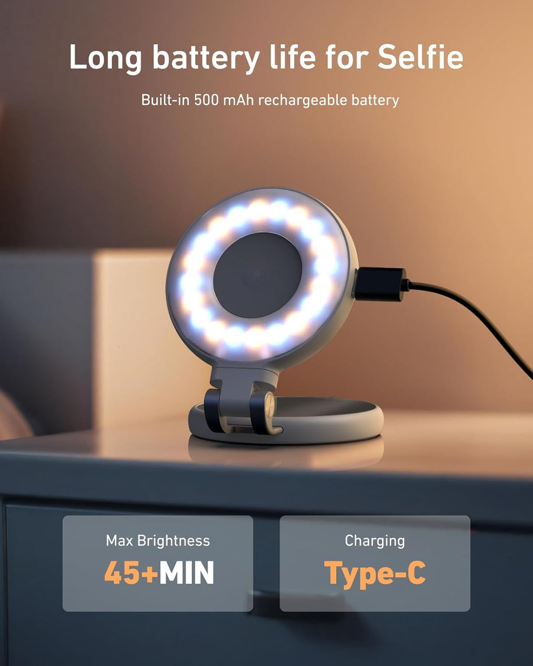 TELESIN C03 Magnetische Selfie-Licht, Handy-Licht kompatibel mit iPhone Magsafe, CRI97 360° LED Self