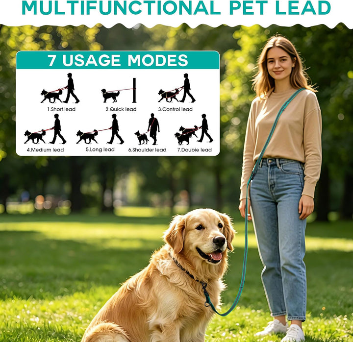 Wisedog 3m Seegrün doppelendige gummierte Hundeleine Leichtgewichtige Hands Free Leine für Hund ruts
