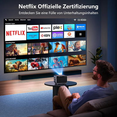 [Netflix Offizieller/Autofokus/Trapezkorrektur] VGKE Smart Beamer 4k Heimkino, 900ANSI Full HD 1080p