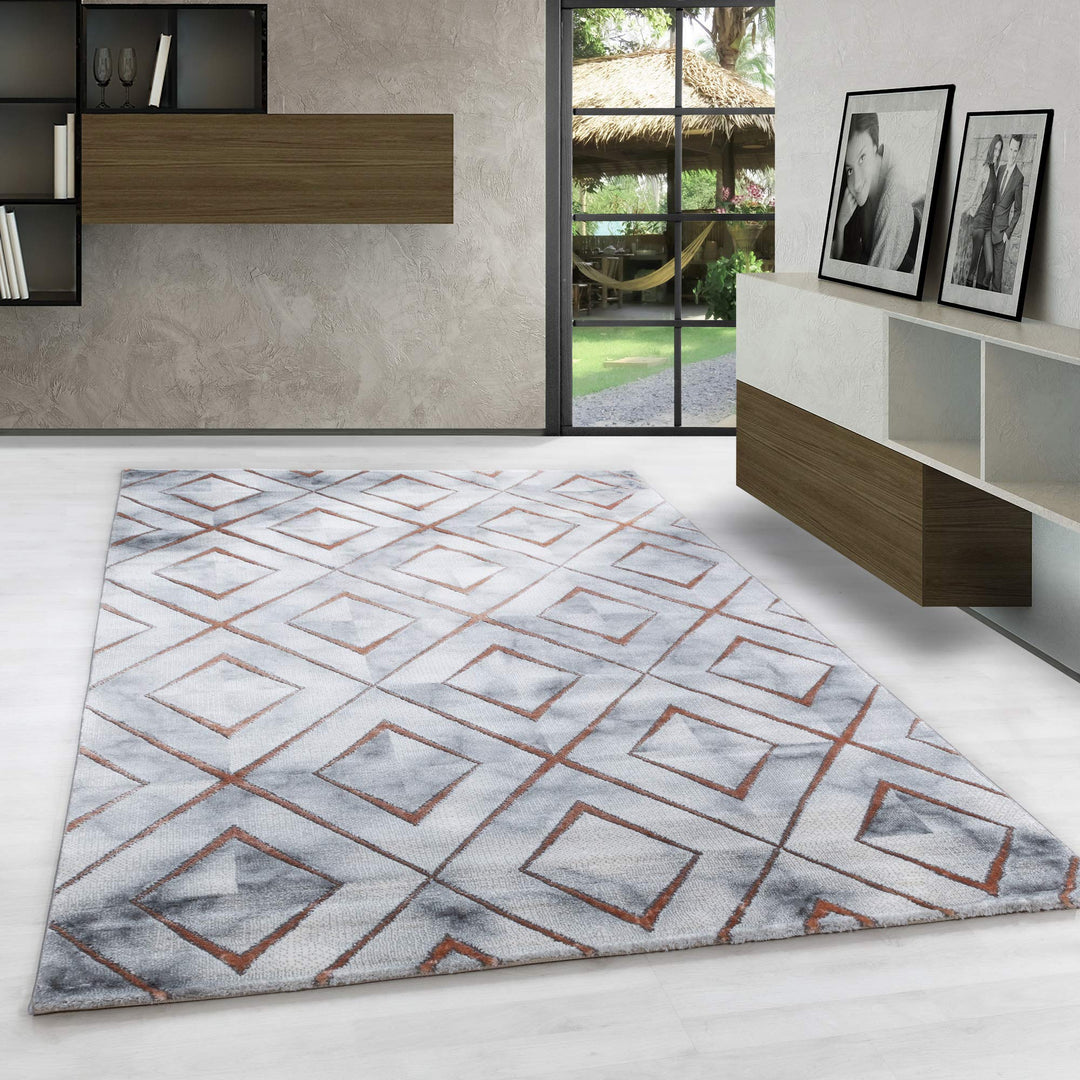 Carpetsale24 Modern Designer Teppich, Kurzflor Rauten - Marmor Optik, Rechteckig, Grau und Bronzefar