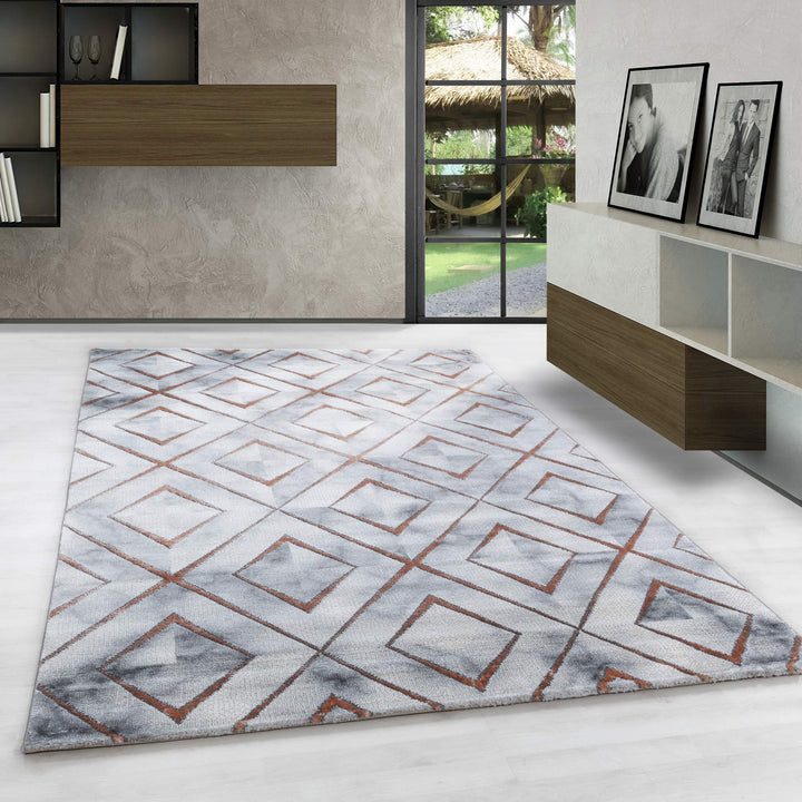Carpetsale24 Modern Designer Teppich, Kurzflor Rauten - Marmor Optik, Rechteckig, Grau und Bronzefar