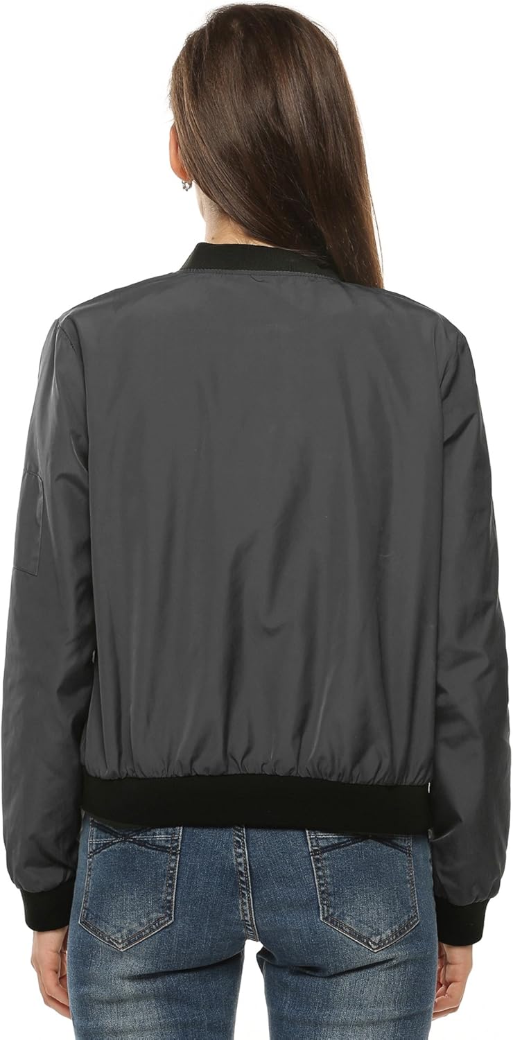 Zeagoo Bomberjacke Damen Kurze Blouson Jacke Casual Pilotenjacke Langarm Outwear Zip Up Solid Leicht